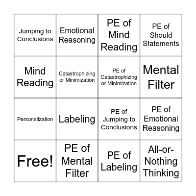 Cognitive Distortion Bingo Card