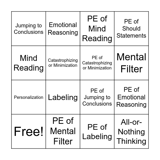 Cognitive Distortion Bingo Card