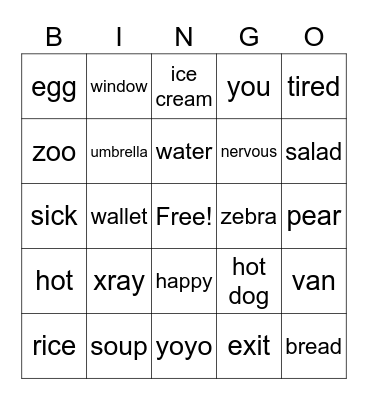 REVIEW WORDS & FOOD Bingo Card