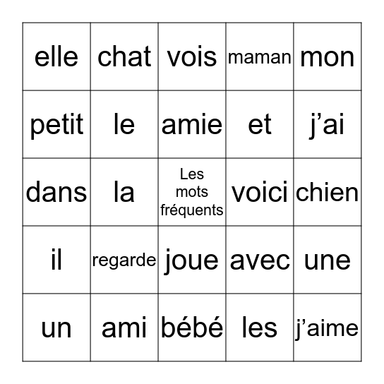 Les mots fréquents Bingo Card