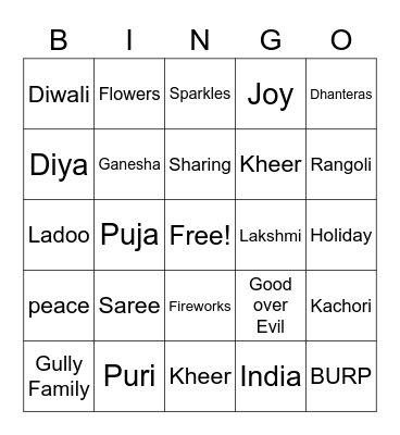 Diwali Bingo Card
