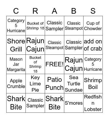 Crabby Bingo Card