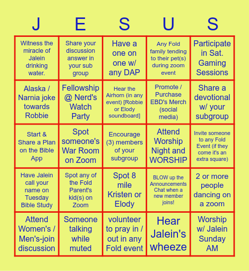 The Fold Family Jesus Bingo Card