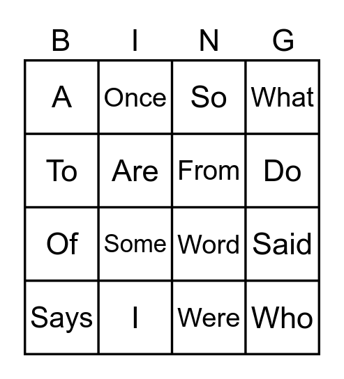 Tricky Words Bingo Card