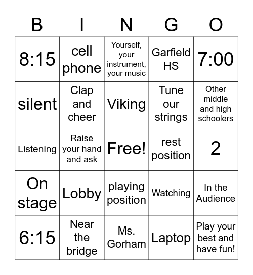 Concert bingo Card