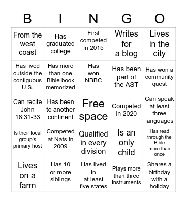 Alumni Gathering Human Bingo Card