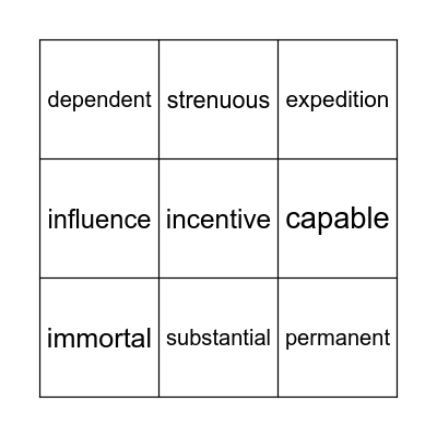 Vocabulary Bingo Card