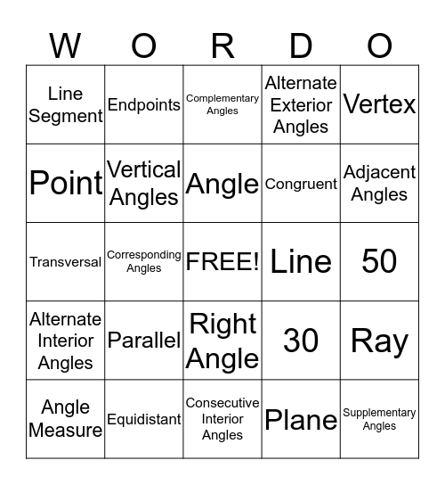 Geometry Wordo Bingo Card