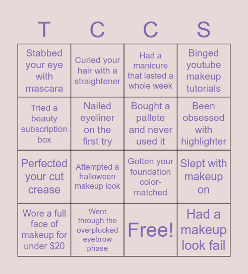 Beauty Bingo Card