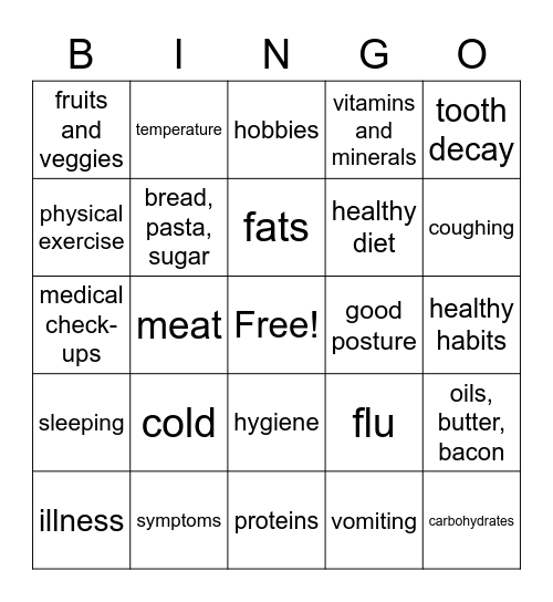 Our Health Bingo Card