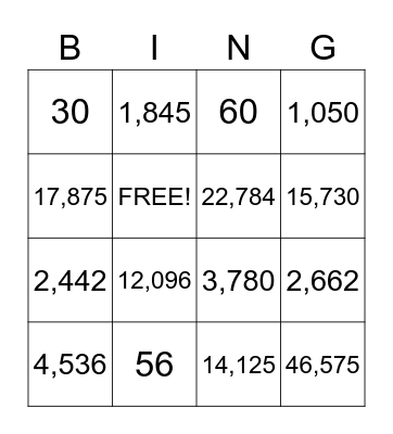 Multiplication Bingo! Bingo Card