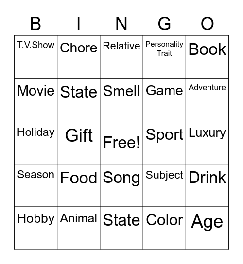 Find Your Favorites Bingo Card