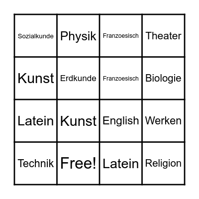 Mein Stundenplan Bingo Card