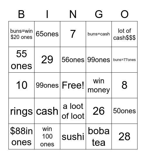 prize Bingo Card