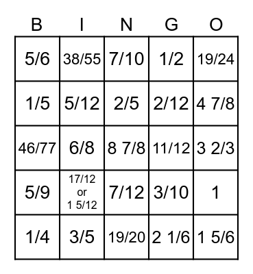 Add & Subtracting Fractions & Mixed Numbers Bingo Card