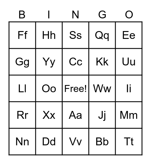 Letter Recognition Bingo Card