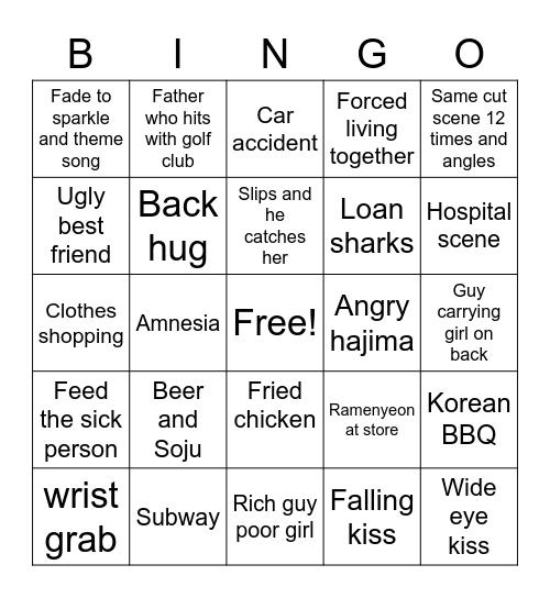 Kdrama Bingo Card