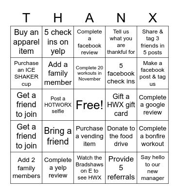 Member Appreciation Bingo Card