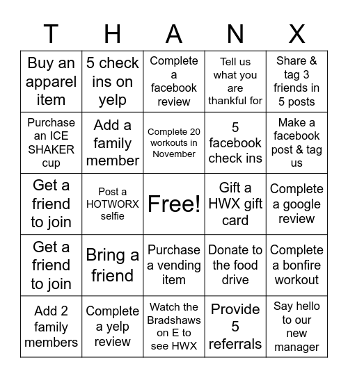 Member Appreciation Bingo Card