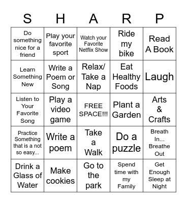 SHARPEN THE SAW BINGO Card