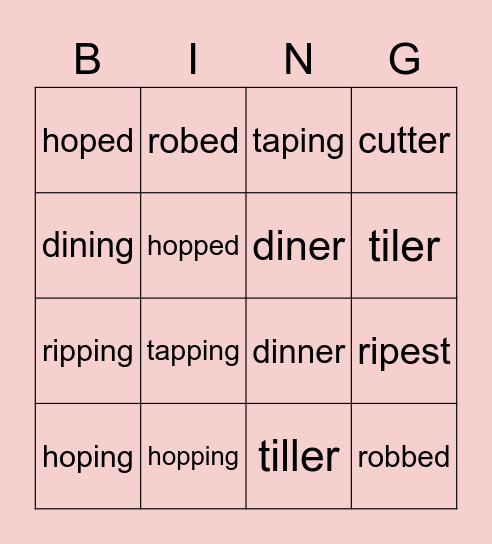 Vowel Suffixes (Double & Drop Rules) Bingo Card