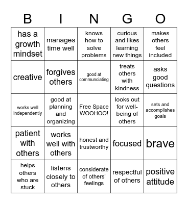 Strengths Bingo Card