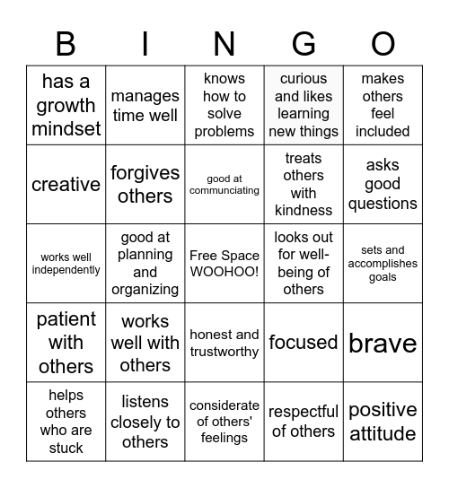 Strengths Bingo Card