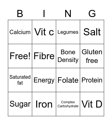 Nutrients and food Bingo Card