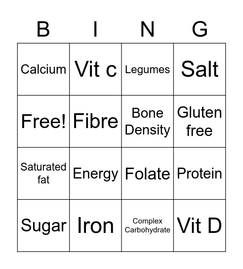Nutrients and food Bingo Card