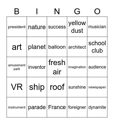 Vocabulary Bingo Card