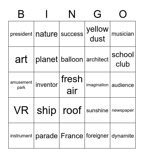 Vocabulary Bingo Card