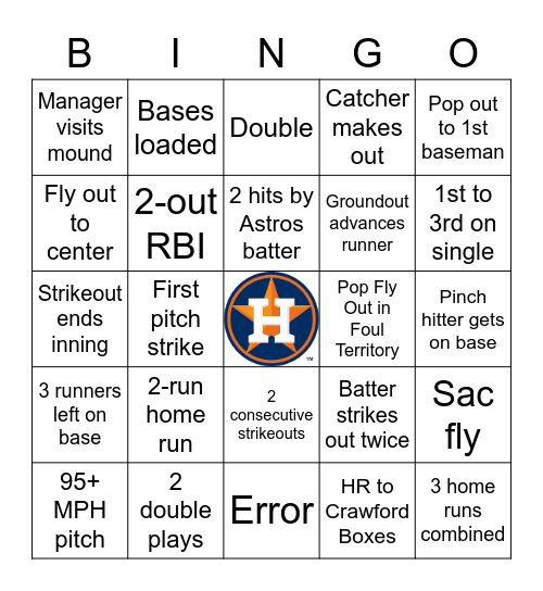 Baseball Bingo Card