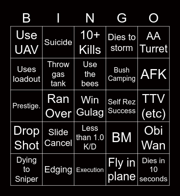Warzone Bingo Card