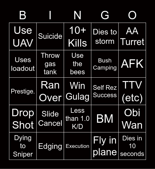 Warzone Bingo Card