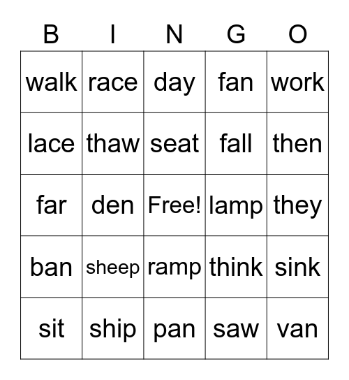 Minimal Pairs Bingo Card