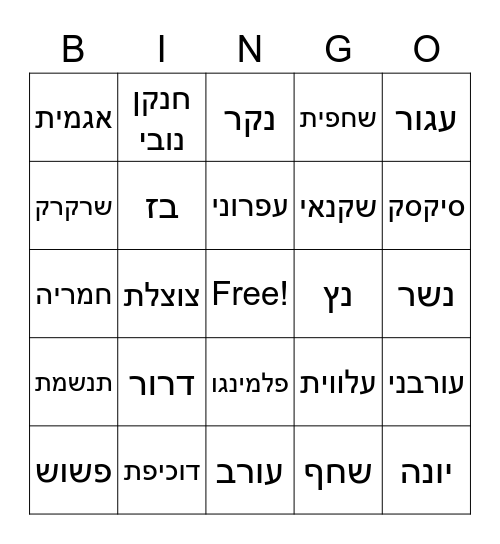 ציפורים Bingo Card