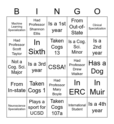 CSSA Welcome Banquet Bingo Card