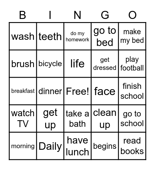Daily Life Bingo Card