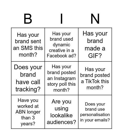 Untitled Bingo Card