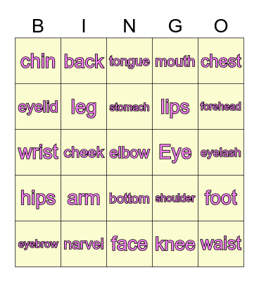 Parts of Body Bingo Card