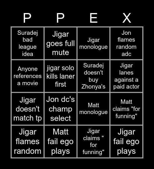 PP_EX Grievances Bingo Card
