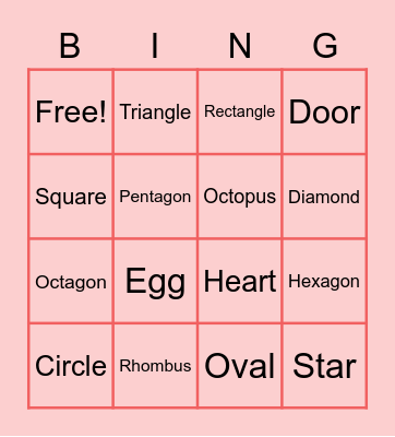 Guess the shape Bingo Card