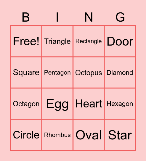 Guess the shape Bingo Card