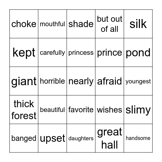 Princess and the Frog Bingo Card