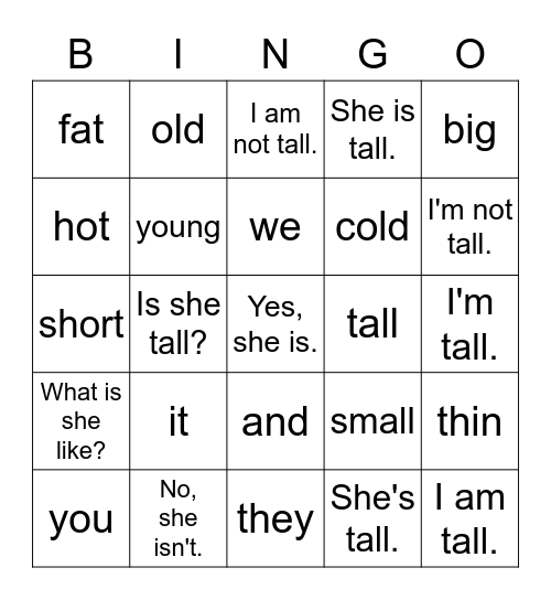 VanThink English 1A Lesson 9 Bingo Card