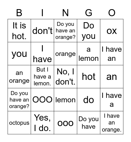Starter A OOOooo Bingo Card