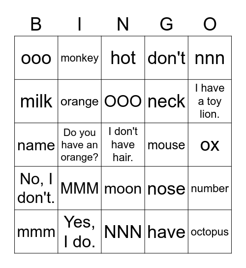 Starter A Revision MNO Bingo Card