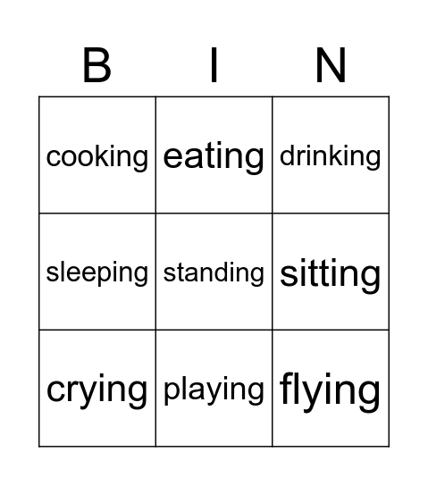 verbs words Bingo Card