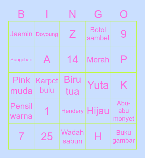 Bingonya Hyeongjun :3 Bingo Card