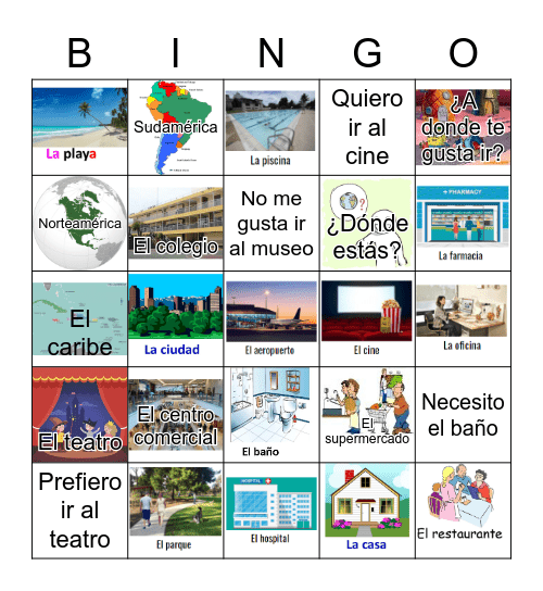 Los lugares parte 1 Bingo Card